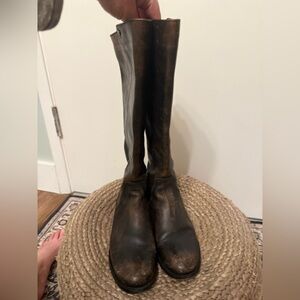 Frye Distressed Black Knee High Boots, size 7